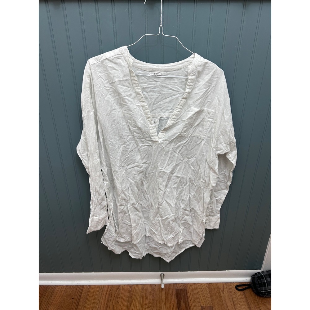 ONeill Womens White Cotton Gauze V-Neck Long Sleeve Tunic Top Size L